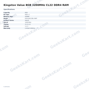Kingston Value 8GB 3200MHz CL22 DDR4 RAM