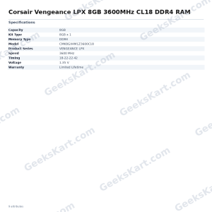 Corsair Vengeance LPX 8GB 3600MHz CL18 DDR4 RAM