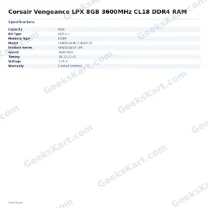 Corsair Vengeance LPX 8GB 3600MHz CL18 DDR4 RAM