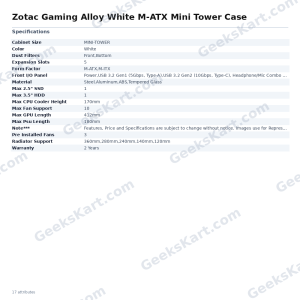 Zotac Gaming Alloy White M-ATX Mini Tower Case