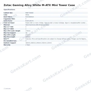 Zotac Gaming Alloy White M-ATX Mini Tower Case