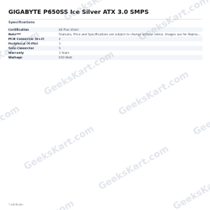 GIGABYTE P650SS Ice Silver ATX 3.0 SMPS