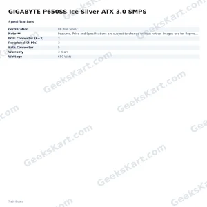 GIGABYTE P650SS Ice Silver ATX 3.0 SMPS