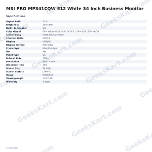 MSI PRO MP341CQW E12 White 34 Inch Business Monitor