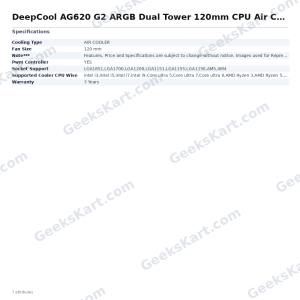DeepCool AG620 G2 ARGB Dual Tower 120mm CPU Air Cooler