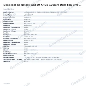 Deepcool Gammaxx AG620 ARGB 120mm Dual Fan CPU Air Cooler