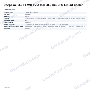 Deepcool LE360 WH V2 ARGB 360mm CPU Liquid Cooler