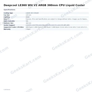 Deepcool LE360 WH V2 ARGB 360mm CPU Liquid Cooler