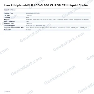 Lian Li Hydroshift II LCD-S 360 CL RGB CPU Liquid Cooler