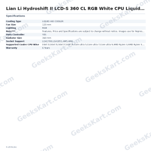 Lian Li Hydroshift II LCD-S 360 CL RGB White CPU Liquid Cooler