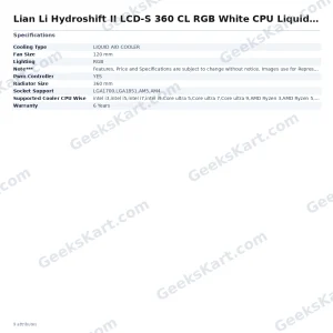 Lian Li Hydroshift II LCD-S 360 CL RGB White CPU Liquid Cooler