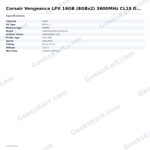 Corsair Vengeance LPX 16GB (8GBx2) 3600MHz CL18 DDR4 RAM