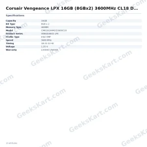 Corsair Vengeance LPX 16GB (8GBx2) 3600MHz CL18 DDR4 RAM