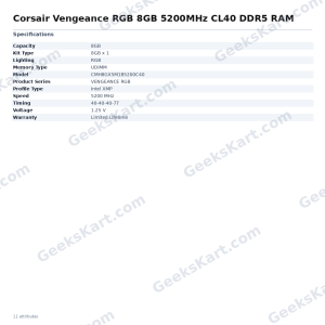 Corsair Vengeance RGB 8GB 5200MHz CL40 DDR5 RAM