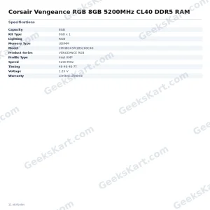 Corsair Vengeance RGB 8GB 5200MHz CL40 DDR5 RAM