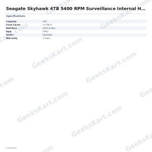 Seagate Skyhawk 4TB 5400 RPM Surveillance Internal Hard Drive