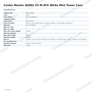 Cooler Master Q300L V3 M-ATX White Mini Tower Case