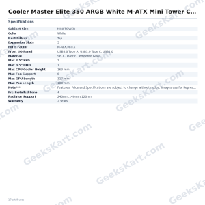 Cooler Master Elite 350 ARGB White M-ATX Mini Tower Case