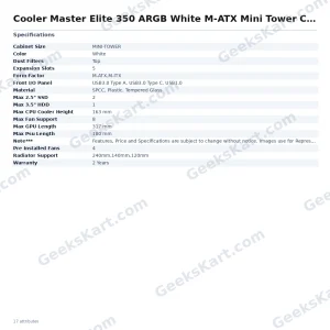 Cooler Master Elite 350 ARGB White M-ATX Mini Tower Case