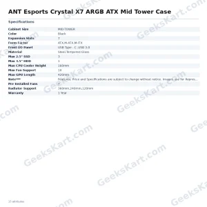 ANT Esports Crystal X7 ARGB ATX Mid Tower Case