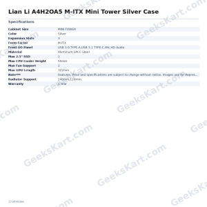 Lian Li A4H2OA5 M-ITX Mini Tower Silver Case