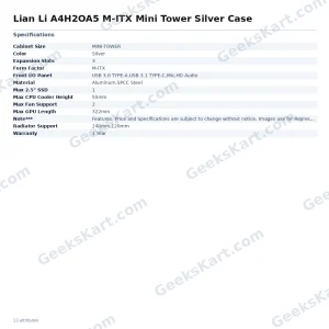 Lian Li A4H2OA5 M-ITX Mini Tower Silver Case