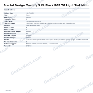 Fractal Design Meshify 3 XL Black RGB TG Light Tint Mid Tower Case