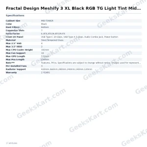 Fractal Design Meshify 3 XL Black RGB TG Light Tint Mid Tower Case