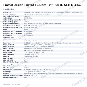 Fractal Design Torrent TG Light Tint RGB (E-ATX) Mid Tower Cabinet (Black)