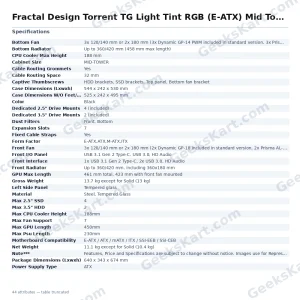Fractal Design Torrent TG Light Tint RGB (E-ATX) Mid Tower Cabinet (Black)
