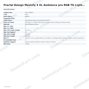 Fractal Design Meshify 3 XL Ambience pro RGB TG Light Tint SSI-EEB Full Tower Case