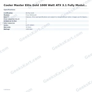 Cooler Master Elite Gold 1000 Watt ATX 3.1 Fully Modular Smps