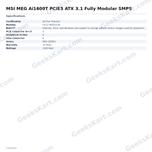 MSI MEG Ai1600T PCIE5 ATX 3.1 Fully Modular SMPS