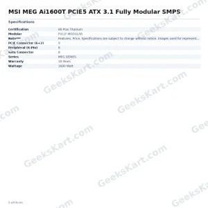 MSI MEG Ai1600T PCIE5 ATX 3.1 Fully Modular SMPS