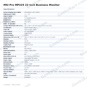 MSI Pro MP225 22 Inch Business Monitor