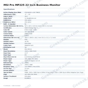 MSI Pro MP225 22 Inch Business Monitor