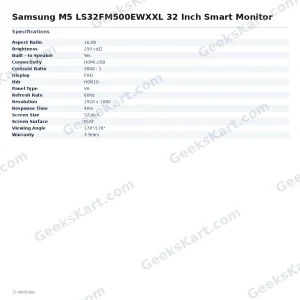 Samsung M5 LS32FM500EWXXL 32 Inch Smart Monitor