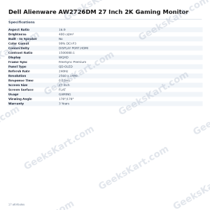 Dell Alienware AW2726DM 27 Inch 2K Gaming Monitor