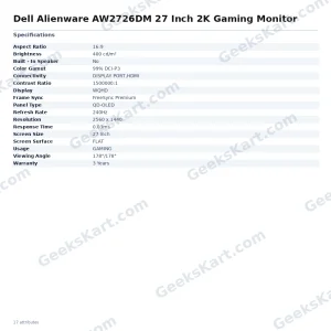 Dell Alienware AW2726DM 27 Inch 2K Gaming Monitor