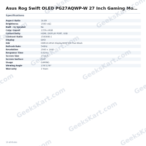 Asus Rog Swift OLED PG27AQWP-W 27 Inch Gaming Monitor