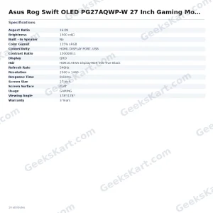 Asus Rog Swift OLED PG27AQWP-W 27 Inch Gaming Monitor