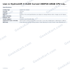Lian Li Hydroshift II OLED Curved 360P28 ARGB CPU Liquid Cooler