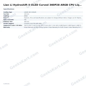 Lian Li Hydroshift II OLED Curved 360P28 ARGB CPU Liquid Cooler