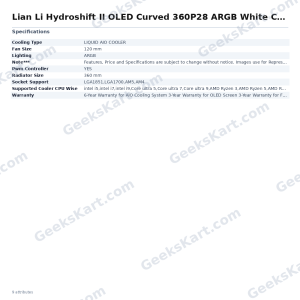 Lian Li Hydroshift II OLED Curved 360P28 ARGB White CPU Liquid Cooler