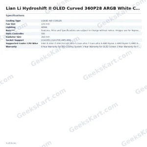Lian Li Hydroshift II OLED Curved 360P28 ARGB White CPU Liquid Cooler