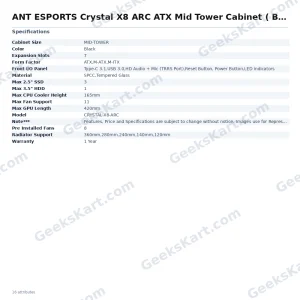 ANT ESPORTS Crystal X8 ARC ATX Mid Tower Cabinet ( Black )