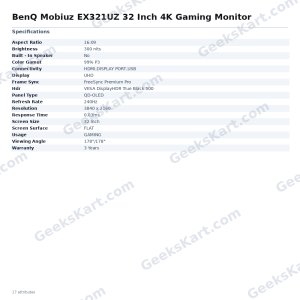 BenQ Mobiuz EX321UZ 32 Inch 4K Gaming Monitor