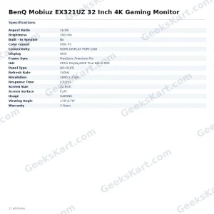 BenQ Mobiuz EX321UZ 32 Inch 4K Gaming Monitor