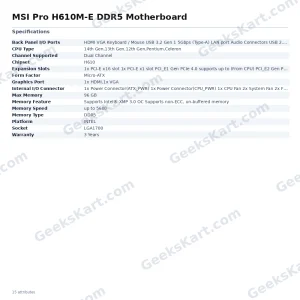MSI Pro H610M-E DDR5 Motherboard