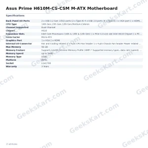 Asus Prime H610M-CS-CSM M-ATX Motherboard